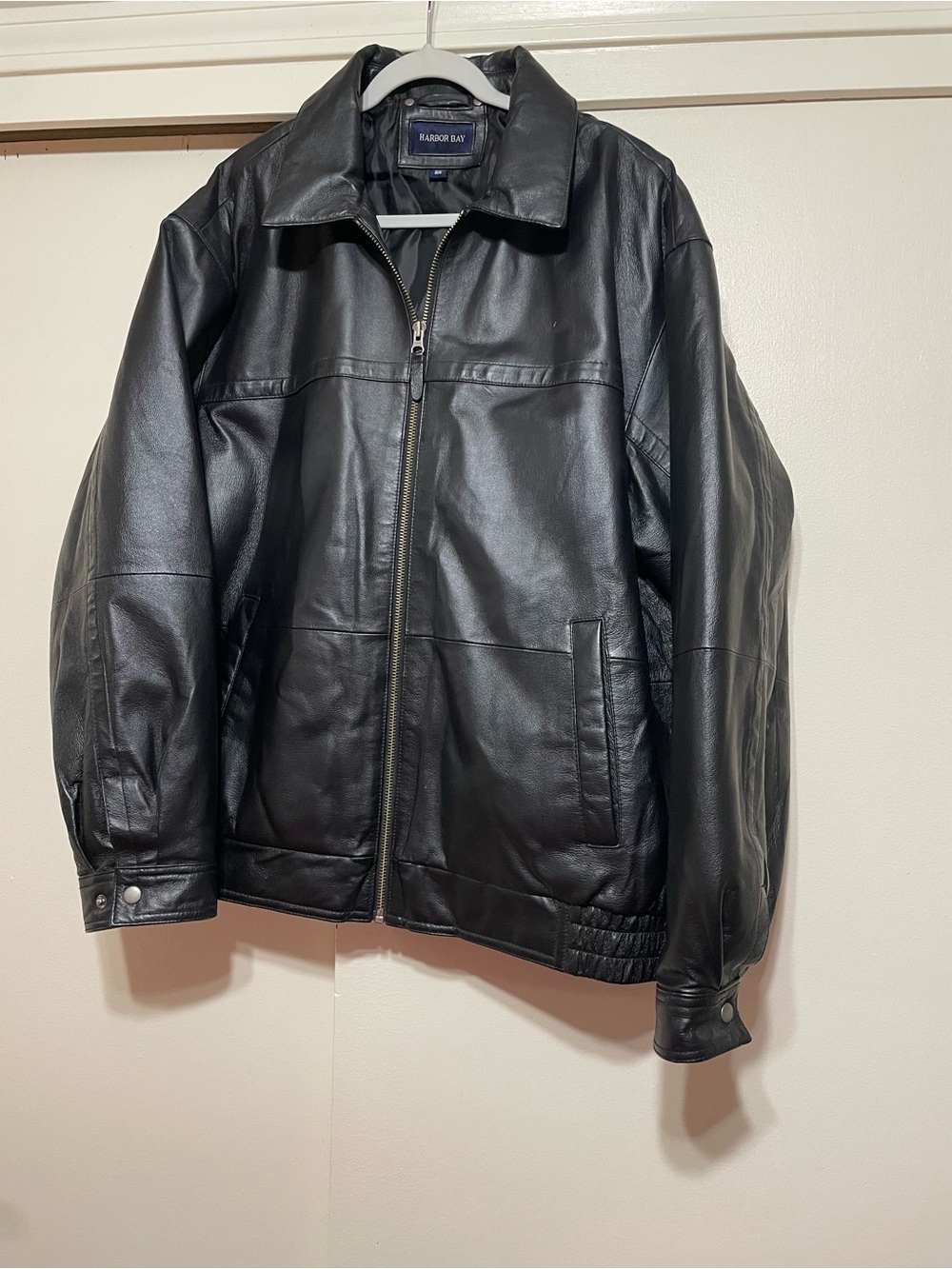 Harbor Bay Black Faux Leather Bomber Jacket - Men's
